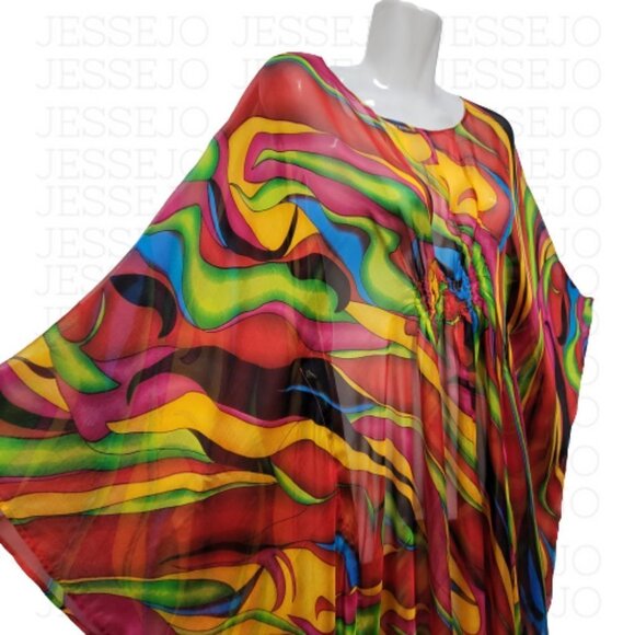 Silk Kaftan Multicolor Dress Caftan Tunic Silk Cover Up Silk… - Picture 2 of 9
